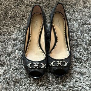 Coach signature “Precious” peep-toe wedge heels